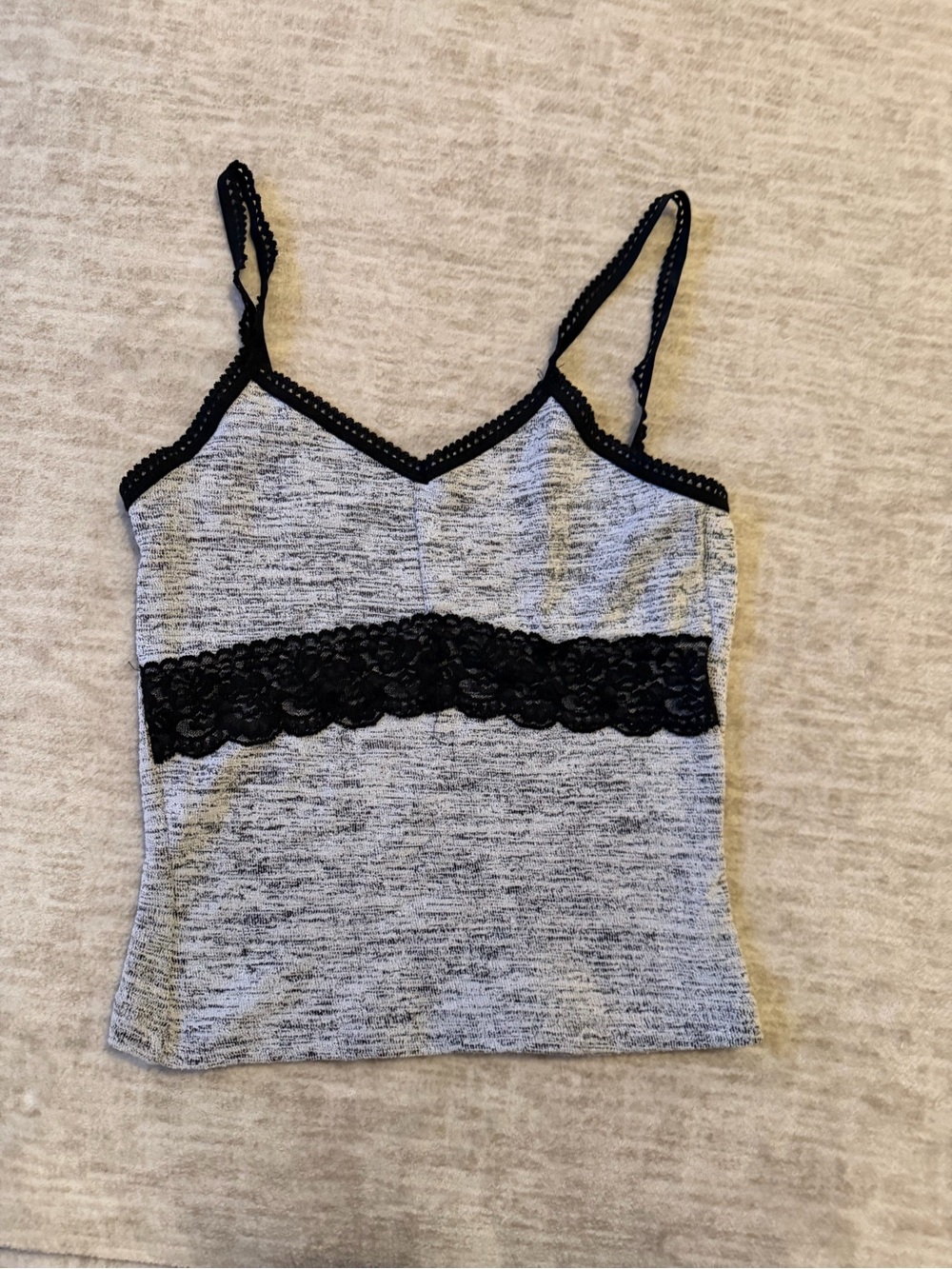 Charlotte Russe Gray Tank Cami with Black Lace Trim
